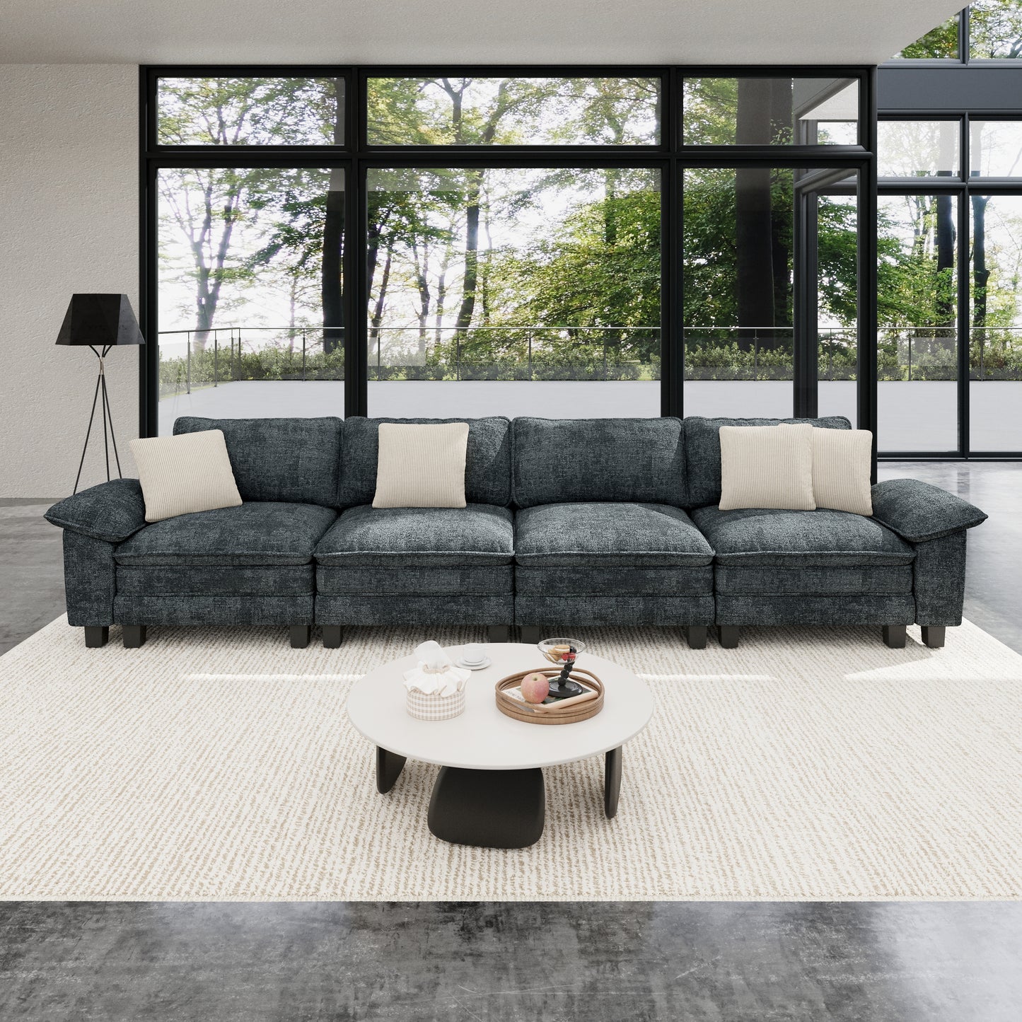 Sophia&William Modular Sectional Sofa Sets, Modern Chenille Cloud Couch 4-Seat 24.4"W Deep Sofa with 4 Pillows for Living Room,Blue