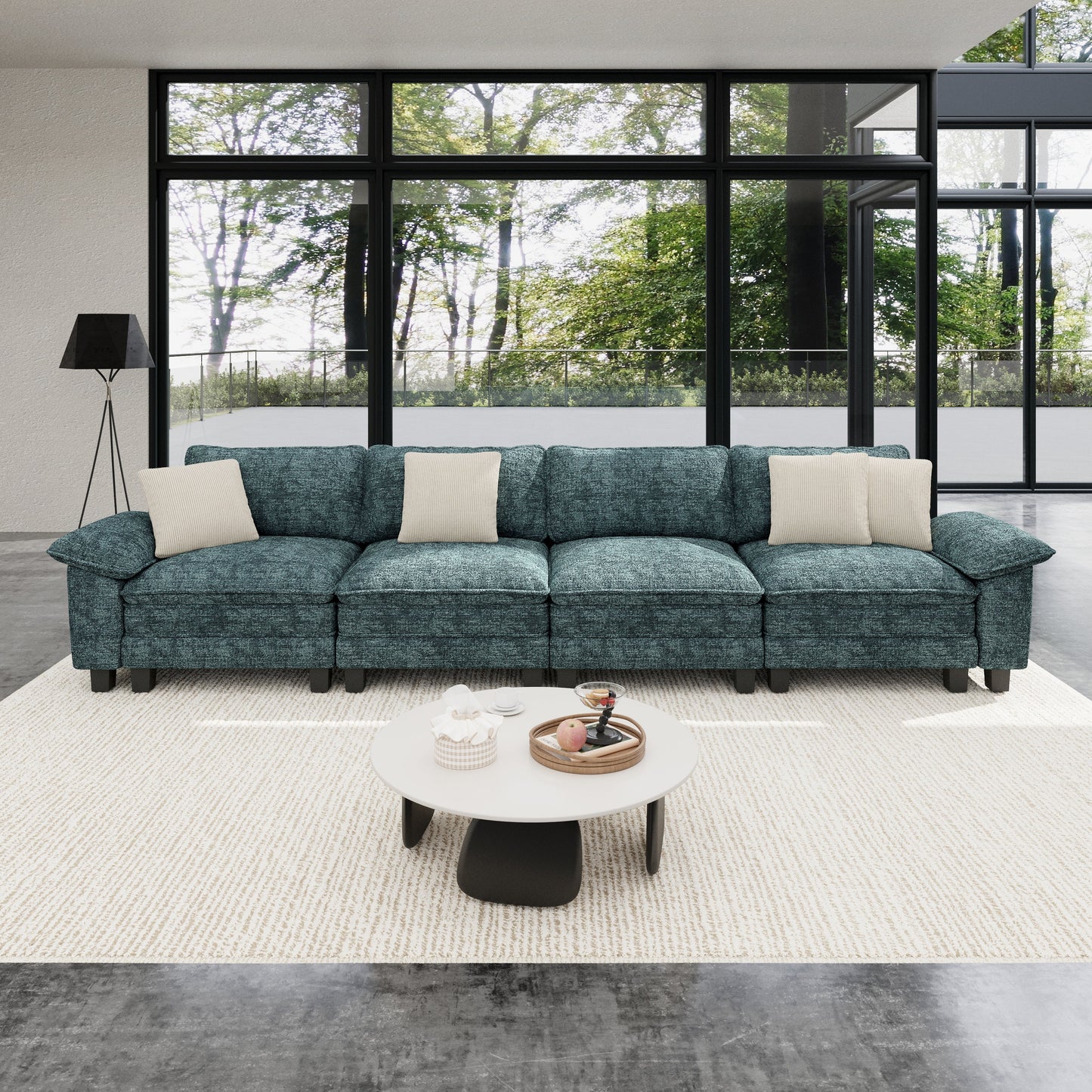 Sophia&William Convertible Sectional Sofa Couch, Modern Chenille Couch 4-Seat 24.4"W Deep Sofa Modular with 4 Pillows for Living Room,Green