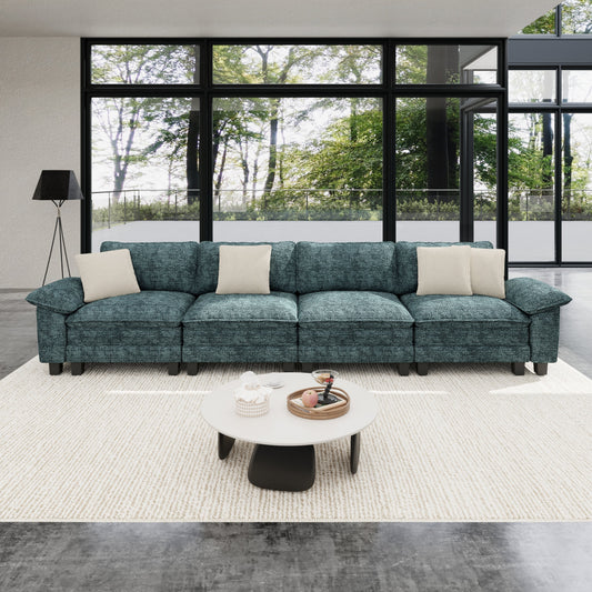 Sophia&William Convertible Sectional Sofa Couch, Modern Chenille Couch 4-Seat 24.4"W Deep Sofa Modular with 4 Pillows for Living Room,Green