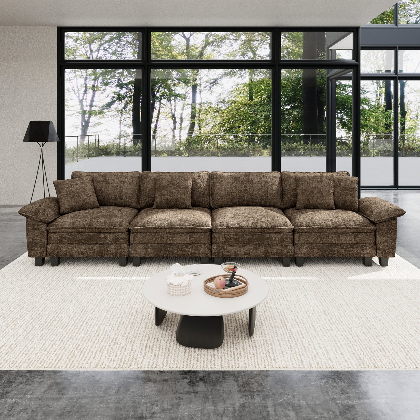 Sophia&William Modular Sectional Sofa Sets, Modern Cloud Couch 4-Seat 24.4"W Deep Sofa with 4 Pillows for Living Room,Brown
