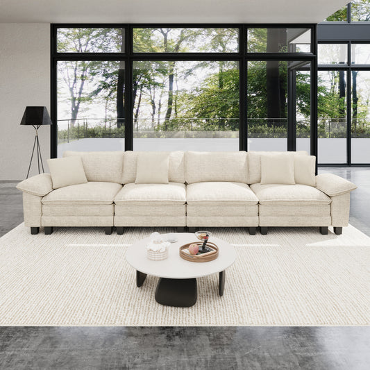 Sophia&William Modular Sectional Sofa Sets, Modern Cloud Couch Set 4-Seat 24.4"W Deep Sectional Sofa with 4 Pillows for Living Room,White