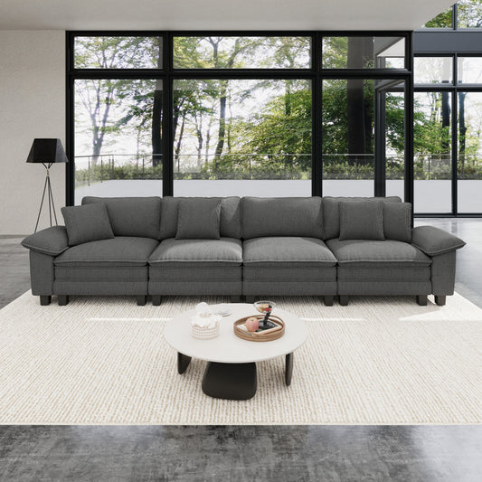 Sophia&William Modular Sectional Sofa Sets, Modern Corduroy Cloud Couch Set 4-Seat Deep Sectional Sofa with Throw Pillows for Living Room,Gray
