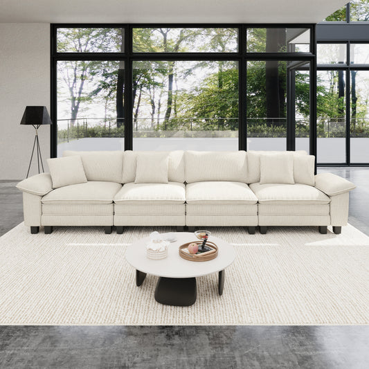 Sophia&William Modular Sectional Sofa Sets, Modern Cloud Couch Set 4-Seat 24.4"W Deep Seater Sofa with 4 Throw Pillows for Living Room,Beige