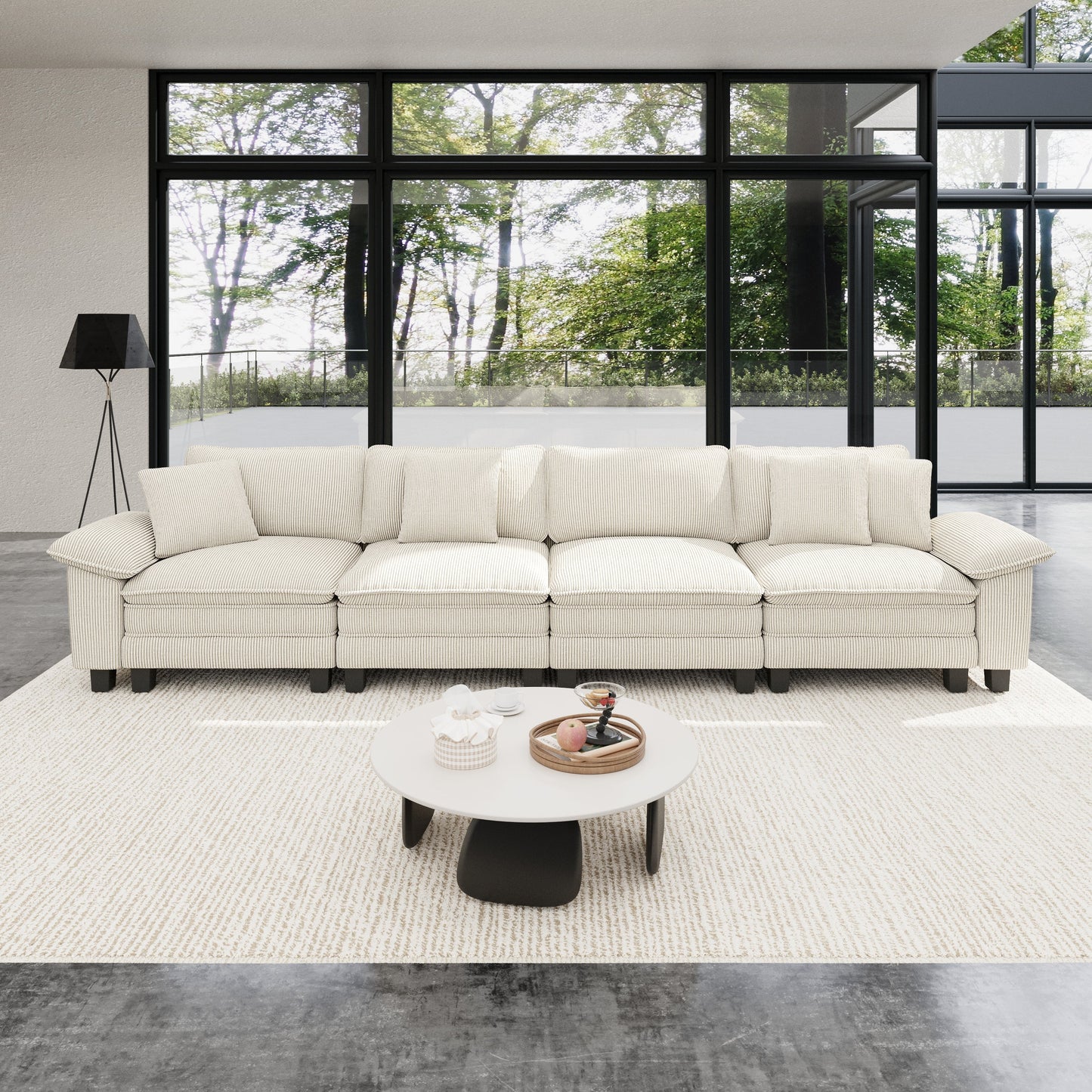 Sophia&William Convertible Sectional Sofa Couch, Modern Chenille Couch 4-Seat 24.4"W Deep Sofa Modular with 4 Pillows for Living Room,Beige