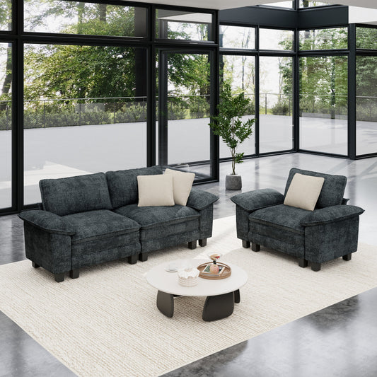 Sophia&William 3-Seat Convertible Sectional Sofa Couch, Modern Chenille Cloud Couch Sofa Modular Sectional with 3 Pillows for Living Room,Blue