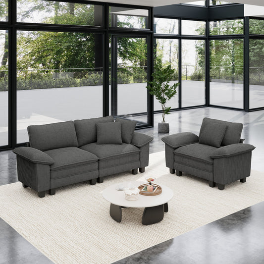 Sophia&William 3-Seat Convertible Sectional Sofa Couch, Modern Corduroy Cloud Couch Modular Sofa Sectional with Pillows for Living Room,Gray