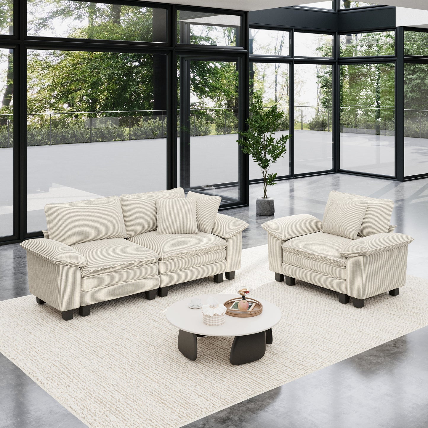 Sophia&William 3-Seat Convertible Sectional Sofa Couch, Modern Chenille Cloud Couch Sofa Modular Sectional with 3 Pillows for Living Room,Beige