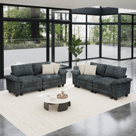 Sophia&William Convertible Sectional Sofa Couch, Modern Chenille Couch 4-Seat Deep Sofa Modular Sectional with 4 Pillows for Living Room,Blue