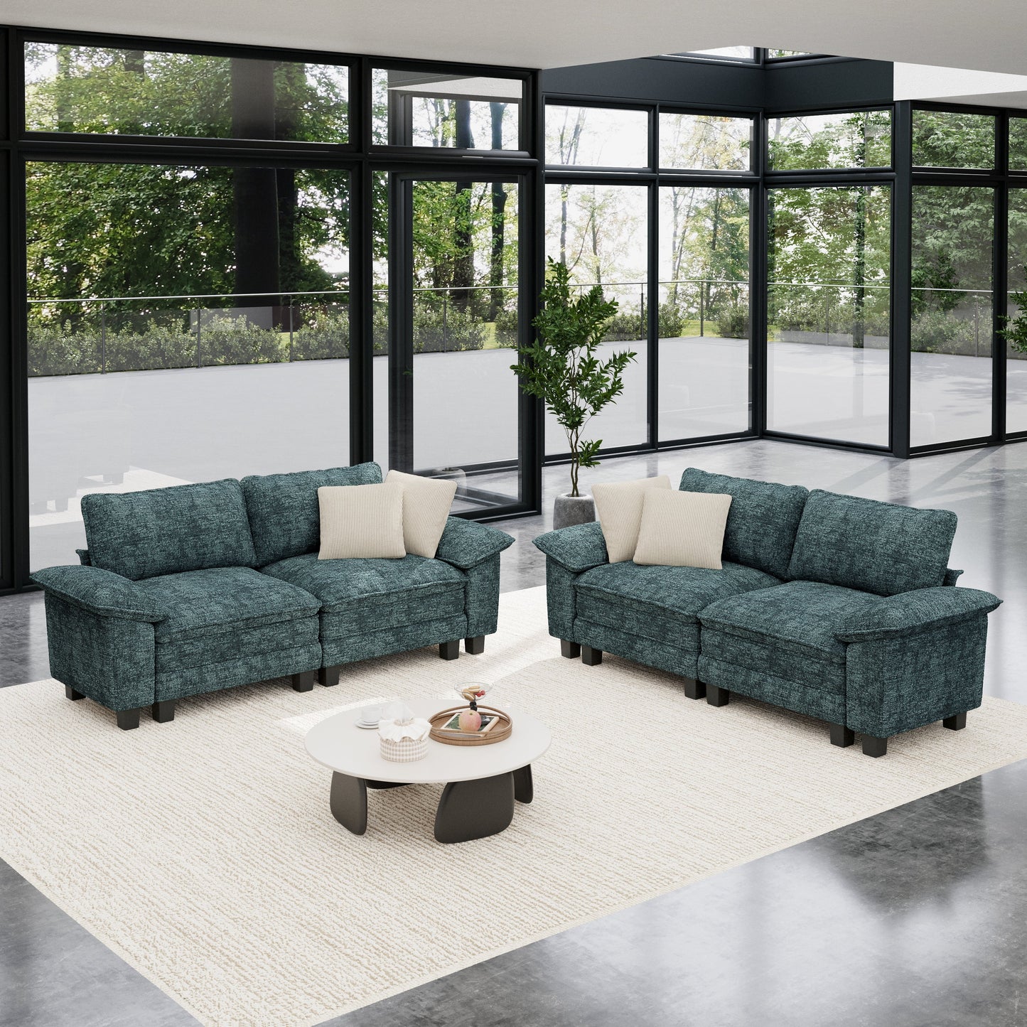 Sophia&William Convertible Sectional Sofa Couch, Modern Chenille Couch 4-Seat Deep Sofa Modular Sectional with 4 Pillows for Living Room,Green
