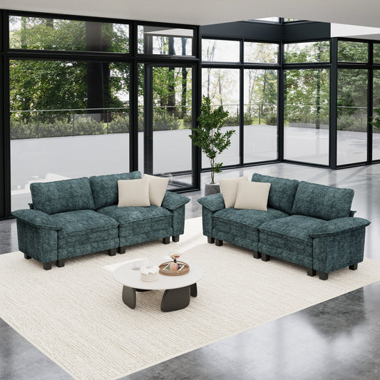 Sophia&William Convertible Sectional Sofa Couch, Modern Chenille Couch 4-Seat Deep Sofa Modular Sectional with 4 Pillows for Living Room,Green