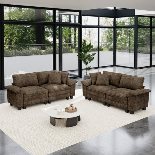 Sophia&William Convertible Sectional Sofa Couch, Modern Chenille Couch 4-Seat Deep Sofa Modular Sectional with 4 Pillows for Living Room,Brown