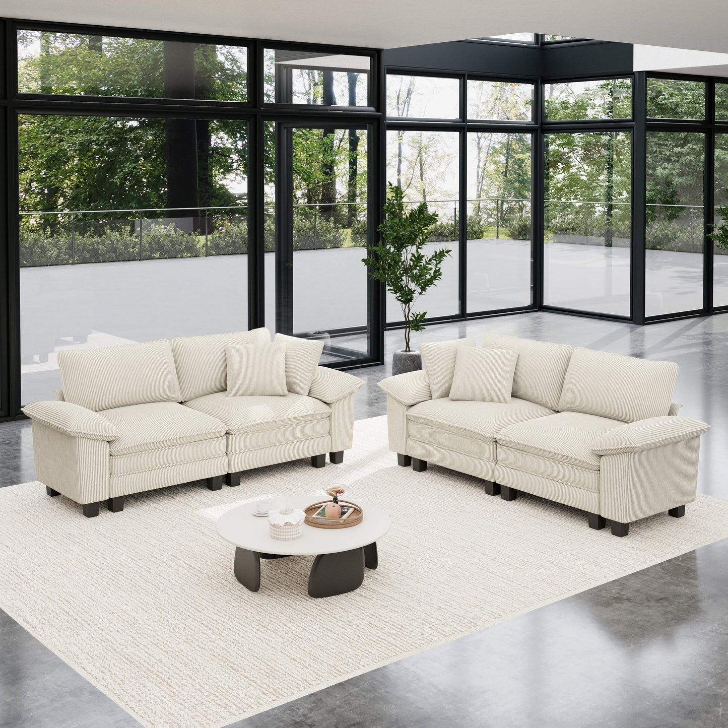 Sophia&William Convertible Sectional Sofa Couch, Modern Chenille Couch 4-Seat Deep Sofa Modular Sectional with 4 Pillows for Living Room,Beige
