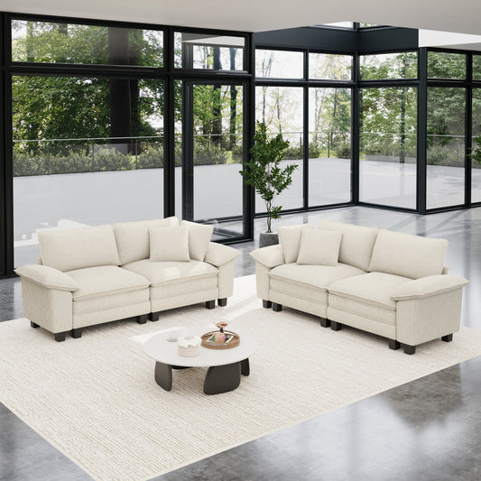 Sophia&William Convertible Sectional Sofa Couch, Modern Chenille Couch 4-Seat Deep Sofa Modular Sectional with 4 Pillows for Living Room,Beige