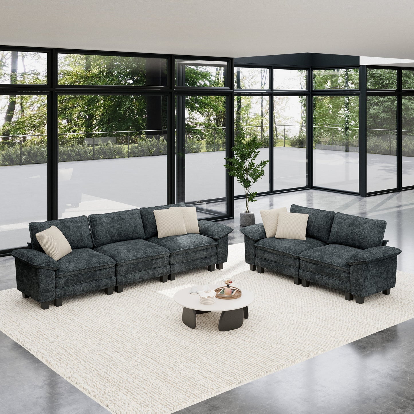 Sophia&William Convertible Sectional Sofa Couch, Modern Chenille Couch 5-Seat Deep Sofa Modular Sectional with 5 Pilliows for Living Room,Blue