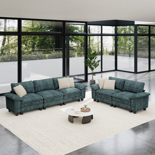 Sophia&William Convertible Sectional Sofa Couch, Modern Chenille Couch 5-Seat Deep Sofa Modular Sectional with 5 Pilliows for Living Room,Green
