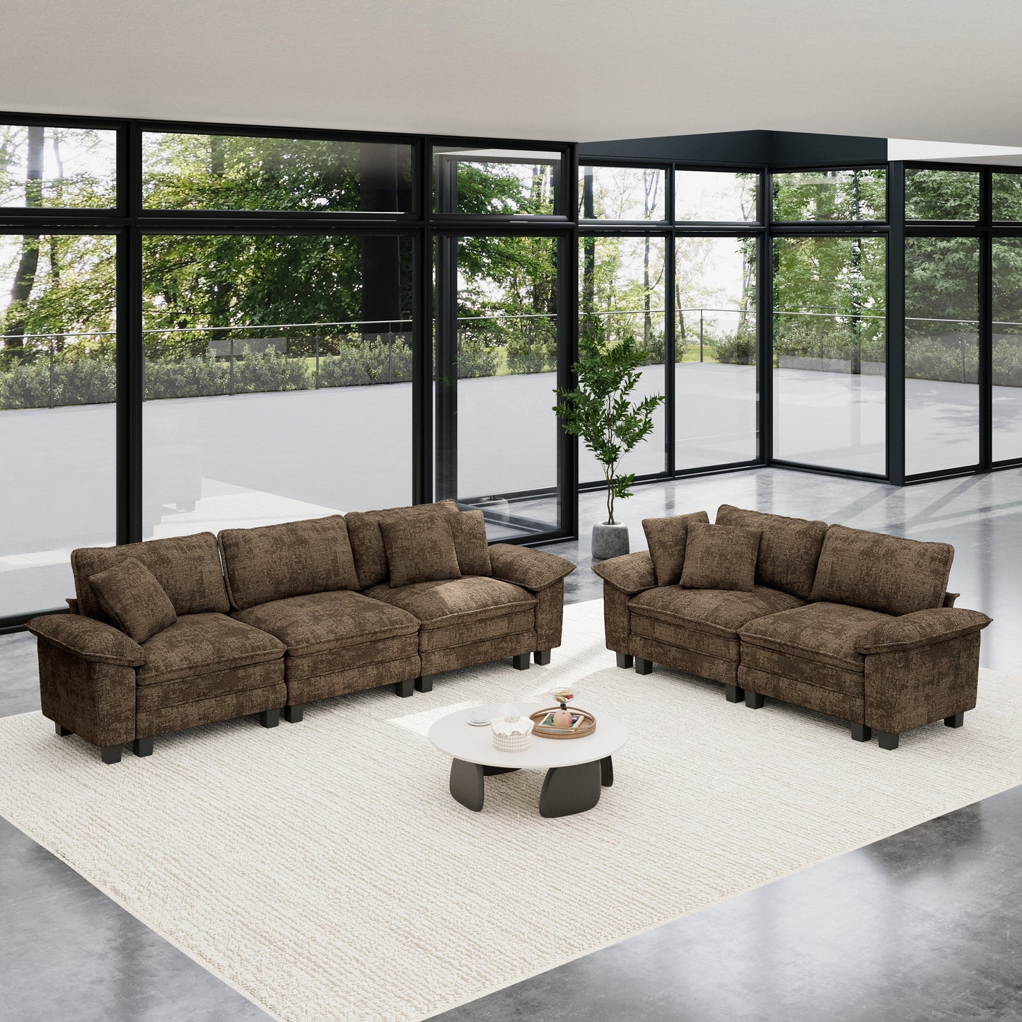 Sophia&William Convertible Sectional Sofa Couch, Modern Chenille Couch 5-Seat Deep Sofa Modular Sectional with 5 Pilliows for Living Room,Brown