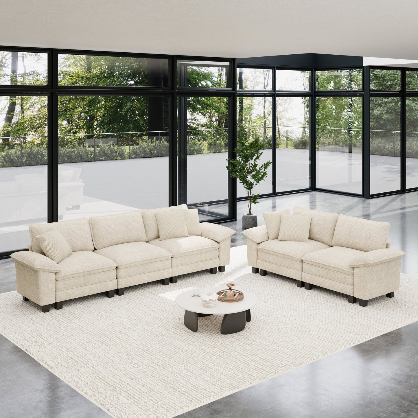 Sophia&William Convertible Sectional Sofa Couch, Modern Chenille Couch 5-Seat Deep Sofa Modular Sectional with 5 Pilliows for Living Room,White