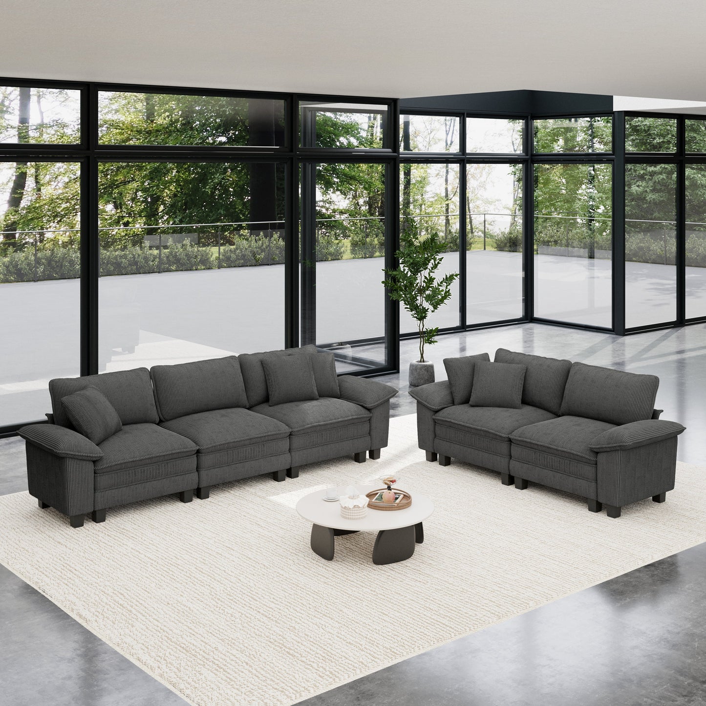 Sophia&William Convertible Sectional Sofa Couch, Modern Corduroy Couch 5-Seat Sofa Sectional for Living Room,Gray