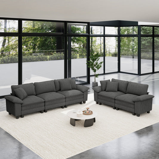 Sophia&William Convertible Sectional Sofa Couch, Modern Corduroy Couch 5-Seat Sofa Sectional for Living Room,Gray