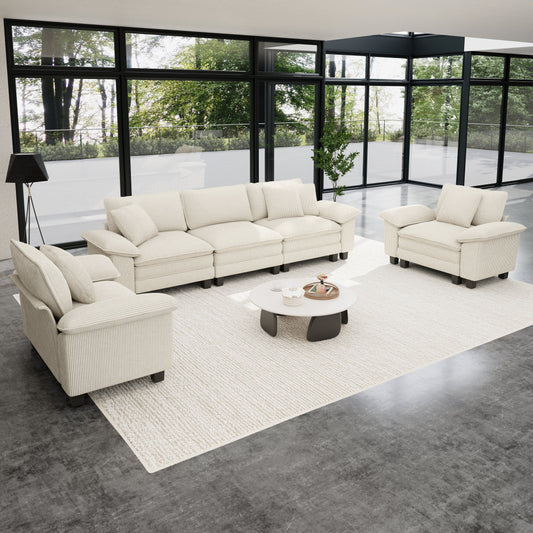 Sophia&William 123.6"L Convertible Sectional Sofa Couch, Modern Chenille Couch 5-Seat 24.4"W Deep Sofa Sectional with 5 Pillows for Living Room,Beige