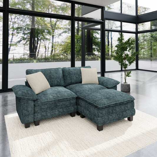 Sophia&William L-shaped Convertible Sectional Sofa Couch, Modern Chenille Couch Cloud Deep Seat Sofa Modular with 2 Pillows & Ottoman for Living Room, Apartment, Green