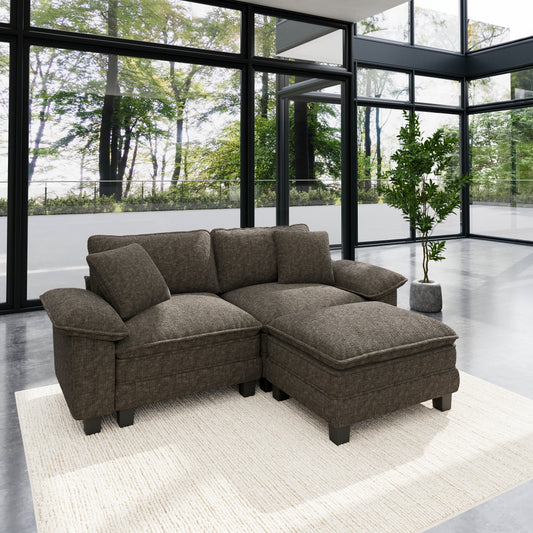 Sophia&William 3-Seat L-shaped Modular Sectional Sofa, Modern Chenille Cloud Couch with Deep Seat & 2 Pillows & Ottoman for Living Room, Apartment, Ash Gray