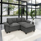 Sophia&William L-shaped Modular Sectional Sofa, 3-Seater Corduroy Cloud Couch Sofa Set with Deep Seat & 2 Pillows & Ottoman for Living Room, Apartment, Gray