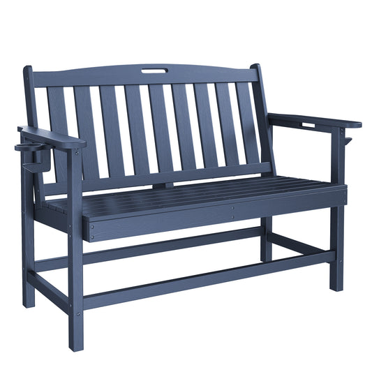 Alpha Joy 50" HDPE Outdoor Patio Garden Bench with Reinforced Structure for Park, Yard and Porch, Navy Blue