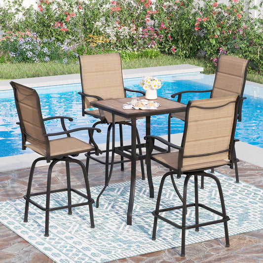 Sophia & William 5 Piece Outdoor Bar Set Patio Bar Height Swivel Padded Chairs and Table Set