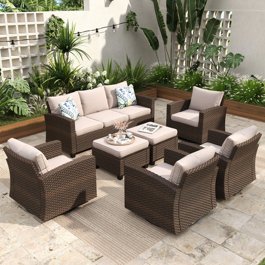 Sophia & William 7 Pieces Wicker Patio Furniture Set with 4 Swivel Chairs 9-Seat Outdoor Conversation Set, Beige