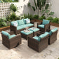 Sophia & William 7 Pieces Wicker Patio Furniture Set with 4 Swivel Chairs 9-Seat Outdoor Conversation Set, Blue