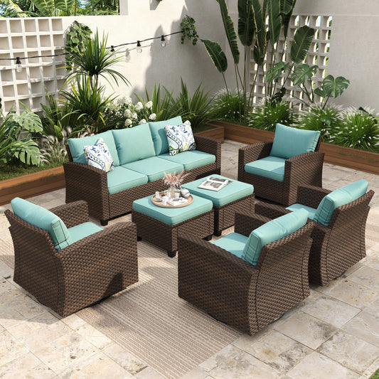 Sophia & William 7 Pieces Wicker Patio Furniture Set with 4 Swivel Chairs 9-Seat Outdoor Conversation Set, Blue