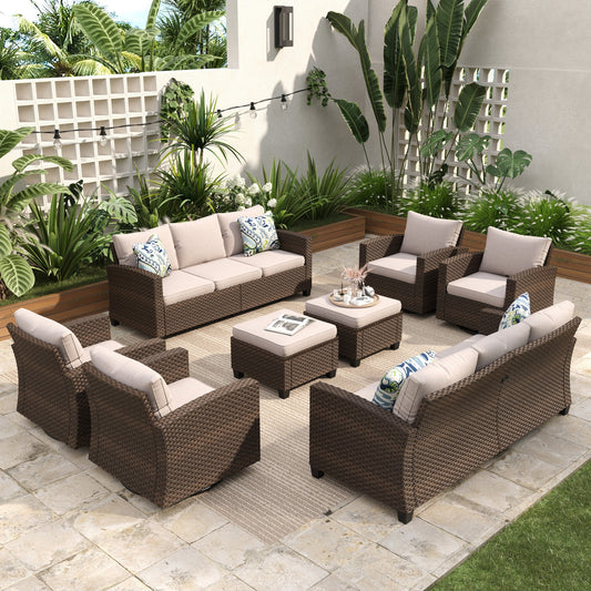 Sophia & William 8 Pieces Wicker Patio Furniture Set with Swivel Chairs 9-Seat Outdoor Conversation Set, Beige