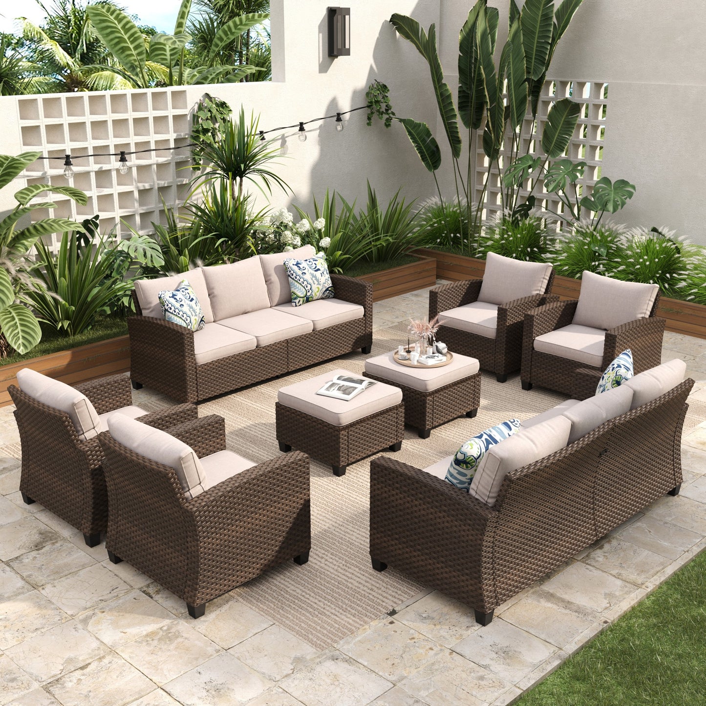 Sophia & William 8 Pieces Wicker Patio Furniture Set 9-Seat Outdoor Conversation Set, Beige