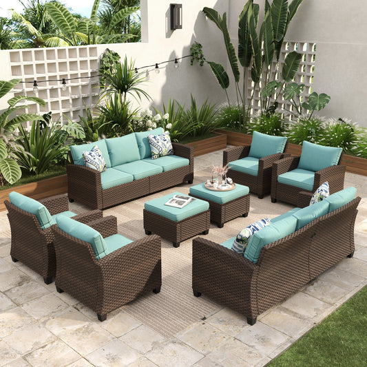 Sophia & William 8 Pieces Wicker Patio Furniture Set 9-Seat Outdoor Conversation Set, Blue