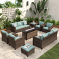 Sophia & William 9 Pieces Wicker Patio Furniture Set with 56" Fire Pit Table 12-Seat Outdoor Conversation Set , Blue