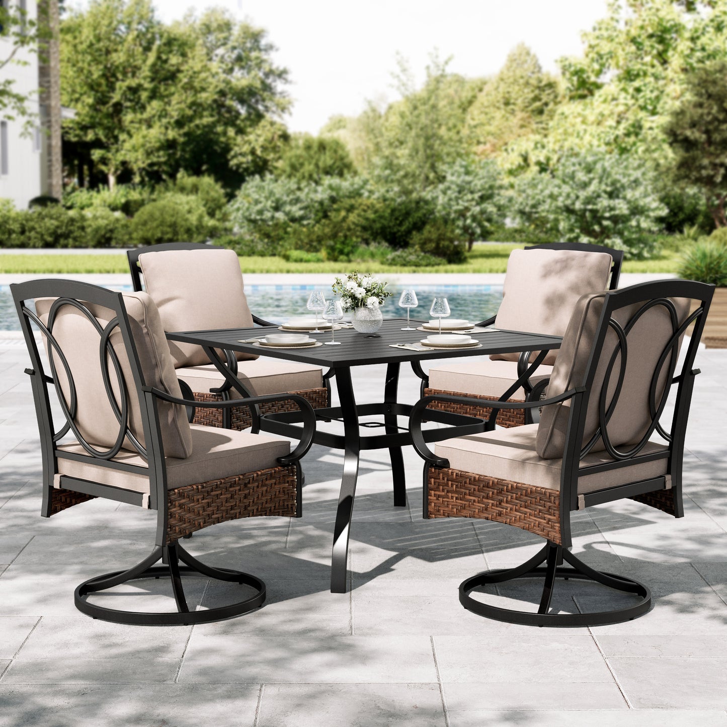 Sophia&William 5 Pieces Outdoor Patio Dining Set Swivel Chairs and Table Set for 4