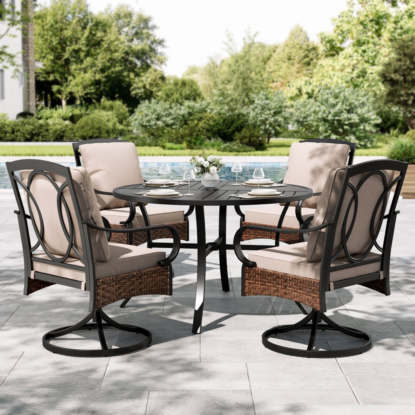 Sophia&William 5 Pieces Outdoor Patio Dining Set Swivel Chairs and Table Set for 4