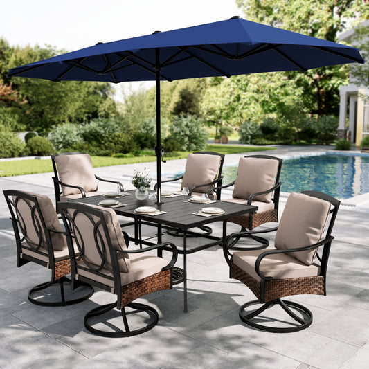 Sophia & William 8 Piece Modern Outdoor Dining Table Set, Navy Blue