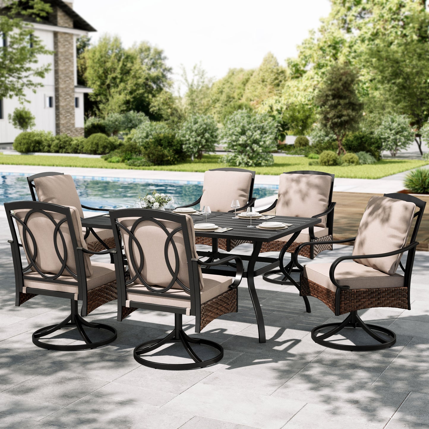Sophia&William 7 Pieces Outdoor Patio Dining Set Swivel Chairs and Table Set for 6