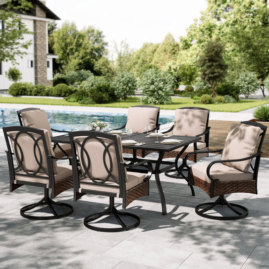 Sophia&William 7 Pieces Outdoor Patio Dining Set Swivel Chairs and Table Set for 6