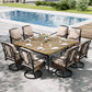 Sophia & William 9 Pieces Outdoor Patio Dining Set Metal Swivel Chairs and 57.5inch Square Wood-like Table Furniture Set with Cushions for 8