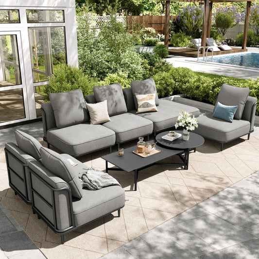 Sophia & William 8-Piece Modular Patio Furniture Set 7-Seat Low-Profile Sofa with Extra Thick Cushions & Nesting Tables, Grey