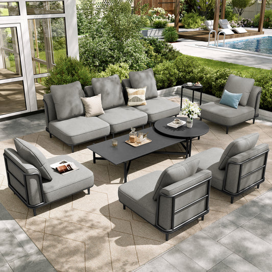 Sophia & William 10-Piece Modular Patio Furniture Set 7-Seat Low-Profile Sofa with Extra Thick Cushions, Nesting Tables & Side Table, Grey