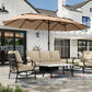 Alpha Joy 15ft Dual-Layer Outdoor Patio Umbrella Extra-Large Double-Sided Garden Umbrella with Ventilation and Base - Beige Patchwork