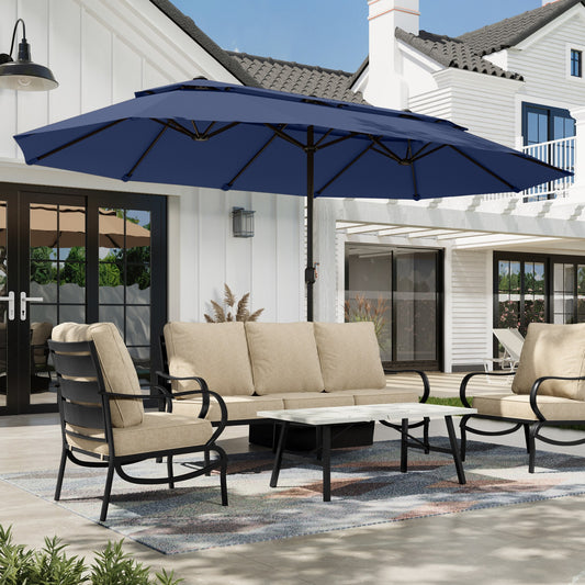 Alpha Joy 15ft Outdoor Patio Umbrella Extra-Large Double-Sided Garden Umbrella with Ventilation and Base - Navy