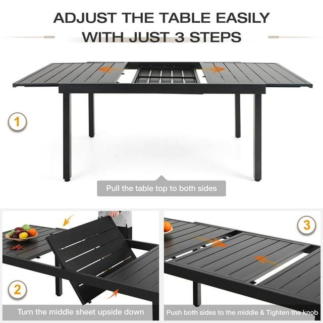 Sophia & William Expandable Steel Outdoor Patio Dining Table for 6-8 people, Black