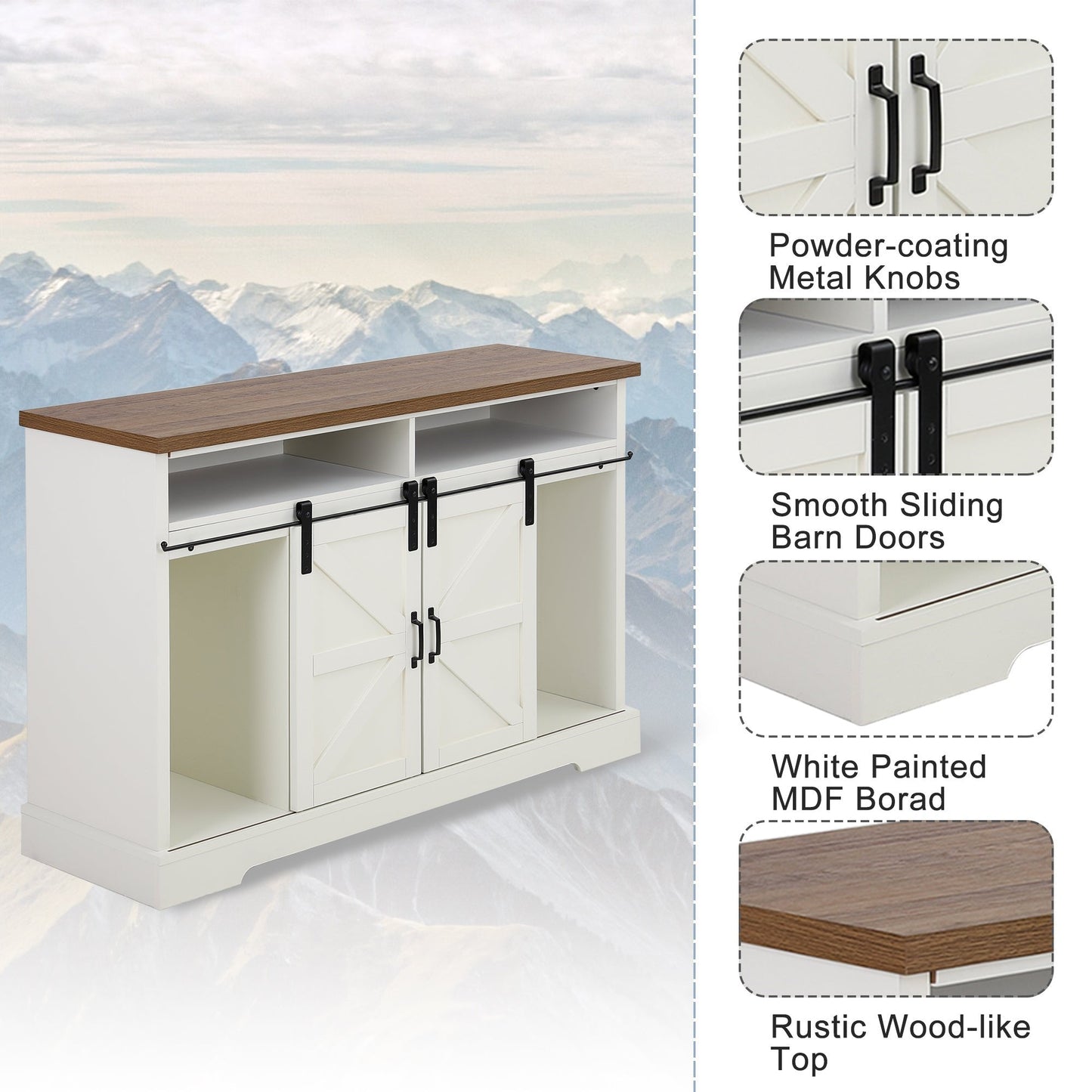 Sophia&William 52'' Sliding Barn Door Kitchen Sideboard Buffet Storage Cabinet-White