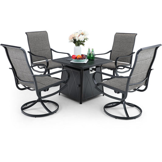 Sophia & William 5 Pcs Metal Patio Dining Set with Gas Fire Pit Table - Gray