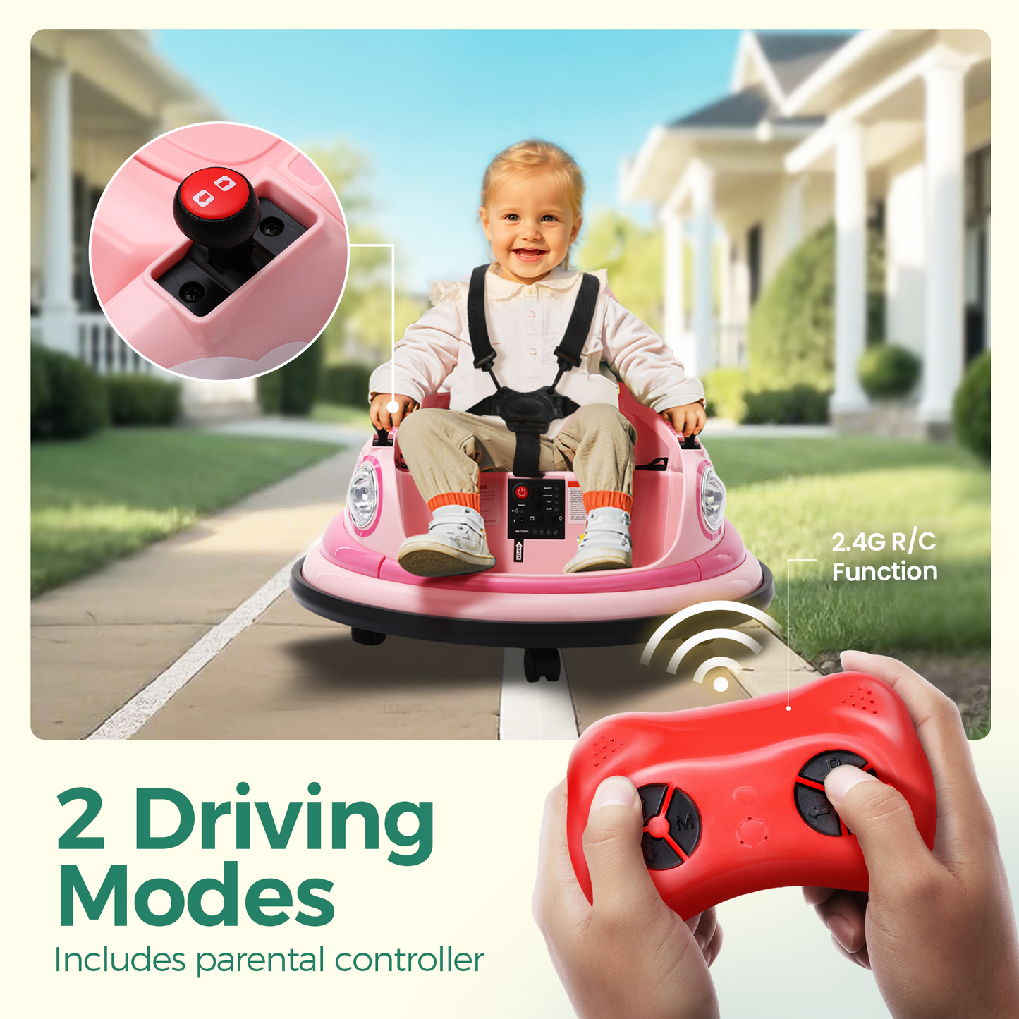 Alpha Joy Kids Bumper Car 12V Battery Powered Ride on w/LED Lights, Bluetooth Music, 360¡ã Spin, Remote Control, Electric Car in 2 MPH with Stickers, Pink